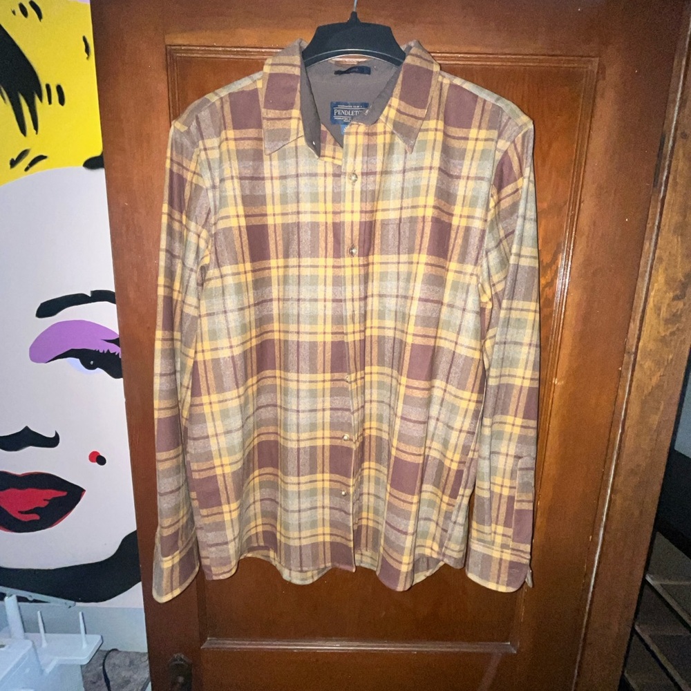 Pendleton Men's Casual Brown and Yellow Plaid Shirt